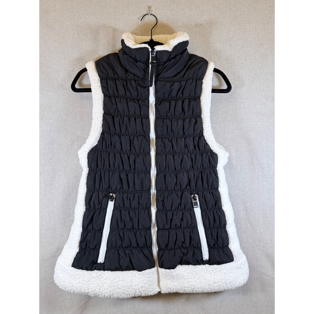 Workshop Republic Clothing Black Puffer Vest Faux Shearling Trim Women Large